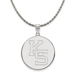 Sterling Silver Kansas State XL Disc Pendant Necklace - 20 Inch
